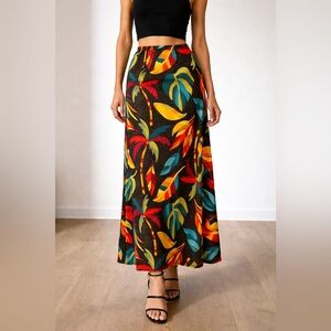 Tropical Print Maxi Skirt - Multicolor